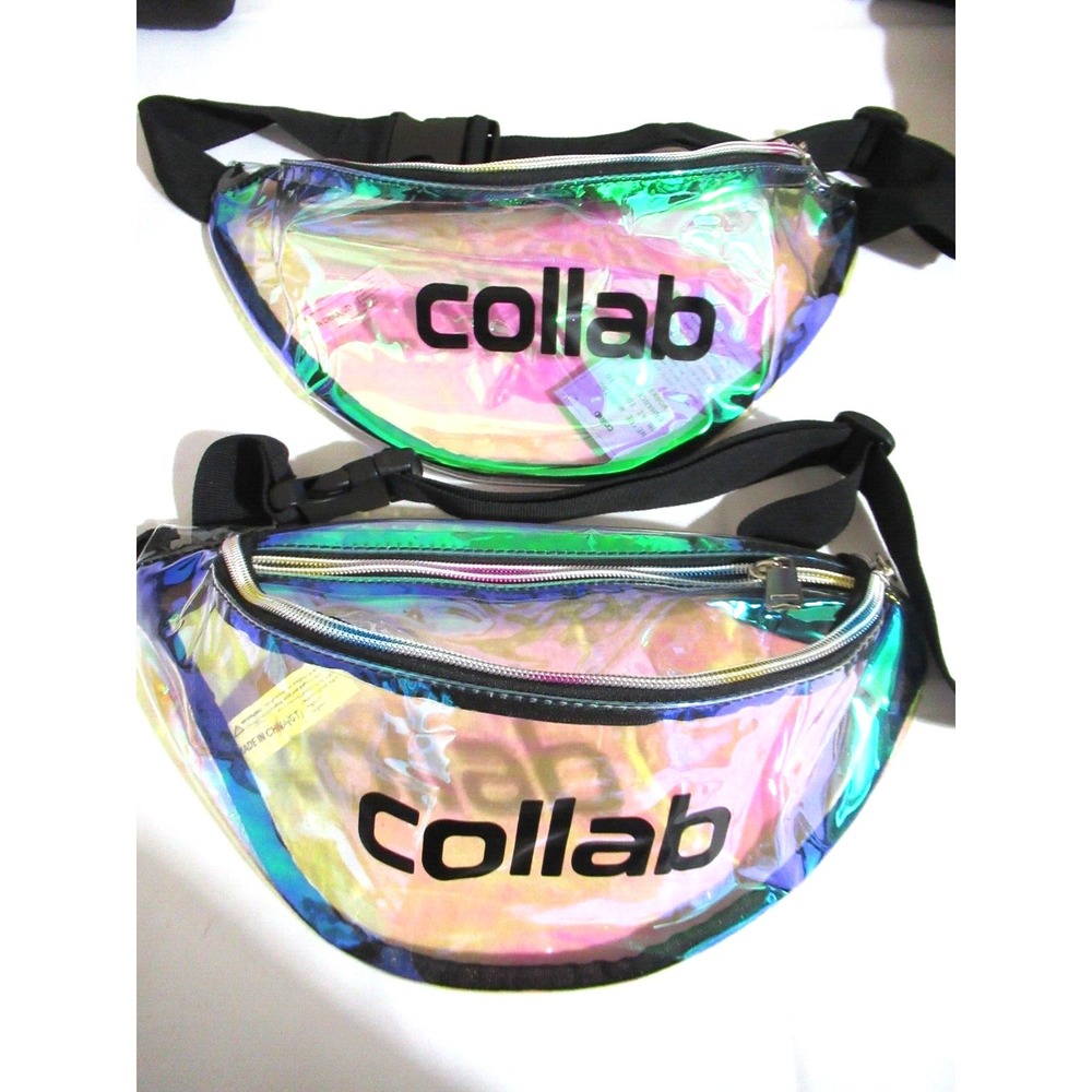 2 Collab Clear Iridescent Holographic Fanny Pack Waist Pack New No Tags